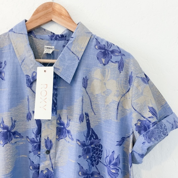 Roxy Tropical Shirt Dress, Chambray Coverup - Picture 4 of 5